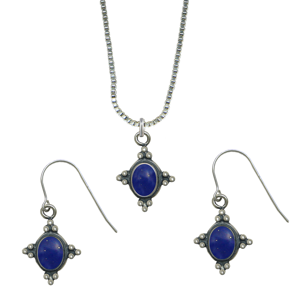 Sterling Silver Petite Necklace Earrings Set Lapis Lazuli